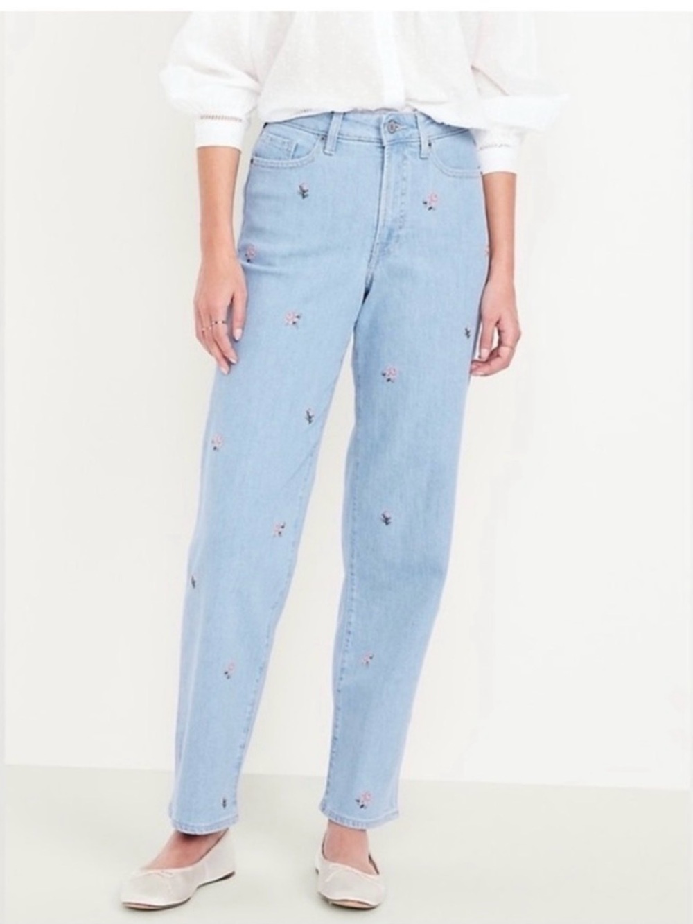old navy high rise og loose secret smooth pockets floral embroidery Women's